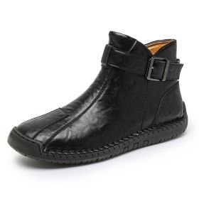 Cross-border Foreign Trade Hot Genuine Leather High-top Casual Men's Leather Boots (Option: Black-38)