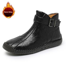 Cross-border Foreign Trade Hot Genuine Leather High-top Casual Men's Leather Boots (Option: Black Plus Velvet-38)