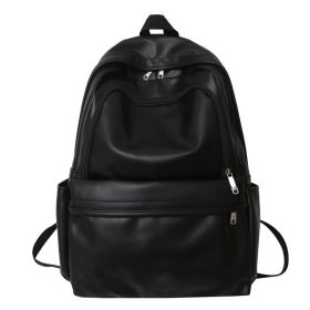 PU Leather Large Capacity College Students' Backpack (Color: Black)