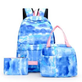 Three-piece Girl Starry Sky Graffiti Printing Primary School Student Schoolbag Lightweight Waterproof Backpack (Option: Ink Blue)