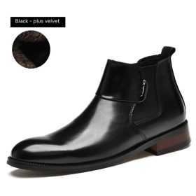 British Style Retro Chelsea Boots Men's Shoes (Option: Black Plus Wool-37)