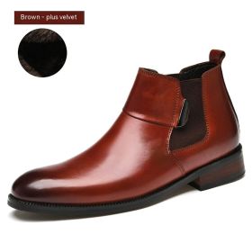 British Style Retro Chelsea Boots Men's Shoes (Option: Brown With Fleece Lining-37)