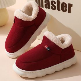 Couples Cotton Shoes Winter Wear Bag Heel Fleece-lined Indoor Warm (Option: Wine Red-38 To 39)