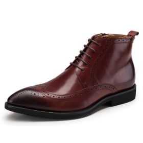 Carved Leather Boots British Style Trend (Option: Wine Red-43)