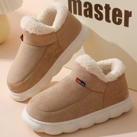 Couples Cotton Shoes Winter Wear Bag Heel Fleece-lined Indoor Warm (Option: Khaki-36 To 37)