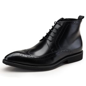 Carved Leather Boots British Style Trend (Option: Black-38)