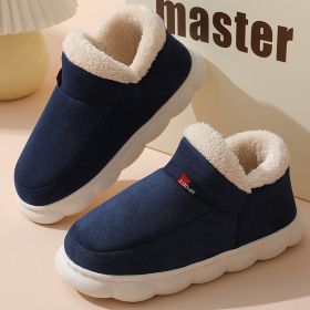 Couples Cotton Shoes Winter Wear Bag Heel Fleece-lined Indoor Warm (Option: Navy Blue-42 To 43)