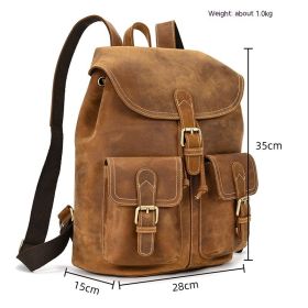 Casual Retro Crazy Horse Leather Travel Backpack (Option: Small Size Light Brown)