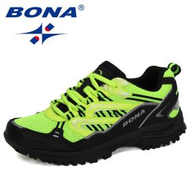 BONA 2022 New Designers Popular Sneakers Hiking Shoes Men Outdoor Trekking Shoes Man Tourism Camping Sports Hunting Shoes Trendy (Color: Charcoal grey Fgreen, size: 10)