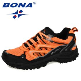 BONA 2022 New Designers Popular Sneakers Hiking Shoes Men Outdoor Trekking Shoes Man Tourism Camping Sports Hunting Shoes Trendy (Color: Charcoal greyForange, size: 10.5)