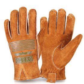 Man Work Gloves Stretchable Tough Grip Leather for Utility Construction Wood Cutting Cowhide Gardening Hunting Gloves 2010 (Color: Coffee-Logo, size: L)