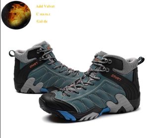 High quality Men's Hiking Shoes Outdoor High top Hunting Boots Men Genuine Leather Comfortable Trekking Boots (Color: 2058grayblue fur, size: 40)