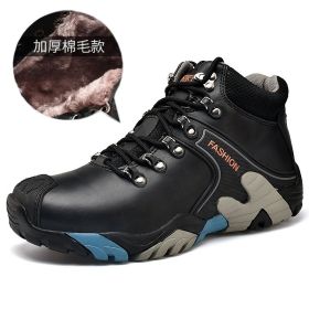 High quality Men's Hiking Shoes Outdoor High top Hunting Boots Men Genuine Leather Comfortable Trekking Boots (Color: Black Fur -A2027, size: 40)