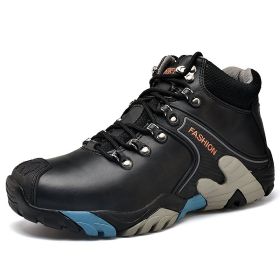 High quality Men's Hiking Shoes Outdoor High top Hunting Boots Men Genuine Leather Comfortable Trekking Boots (Color: Black -A2027, size: 45)