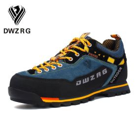 DWZRG Waterproof Hiking Shoes Mountain Climbing Shoes Outdoor Hiking Boots Trekking Sport Sneakers Men Hunting Trekking (Color: Blue Yellow, size: 41)