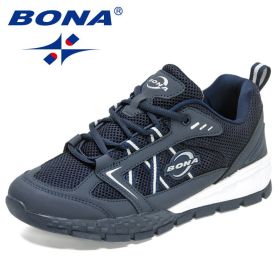 BONA 2022 New Designers Hiking Shoes Leather Wear-resistant Shoe Men Sports Trekking Walking Hunting Jogging Sneakers Mansculino (Color: Deep blue S gray, size: 10)