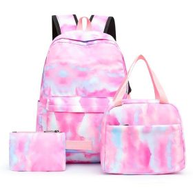 Three-piece Girl Starry Sky Graffiti Printing Primary School Student Schoolbag Lightweight Waterproof Backpack (Option: Ink Painting Rose Red)