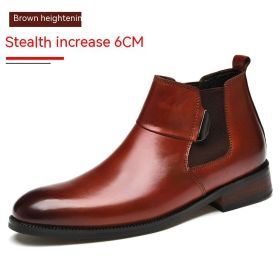 British Style Retro Chelsea Boots Men's Shoes (Option: Increased 6CM Brown-37)