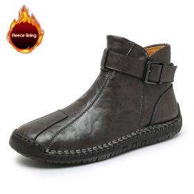 Cross-border Foreign Trade Hot Genuine Leather High-top Casual Men's Leather Boots (Option: Gray, Fleece Lining-38)