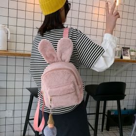 Plush Rabbit Ears Cute Cartoon Cute Children's Backpack (Color: Pink)